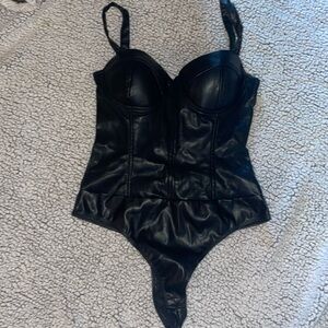 !LAST CHANCE! Donating soon! 
NWT PU leather thong bodysuit size S *NEW LISTING*